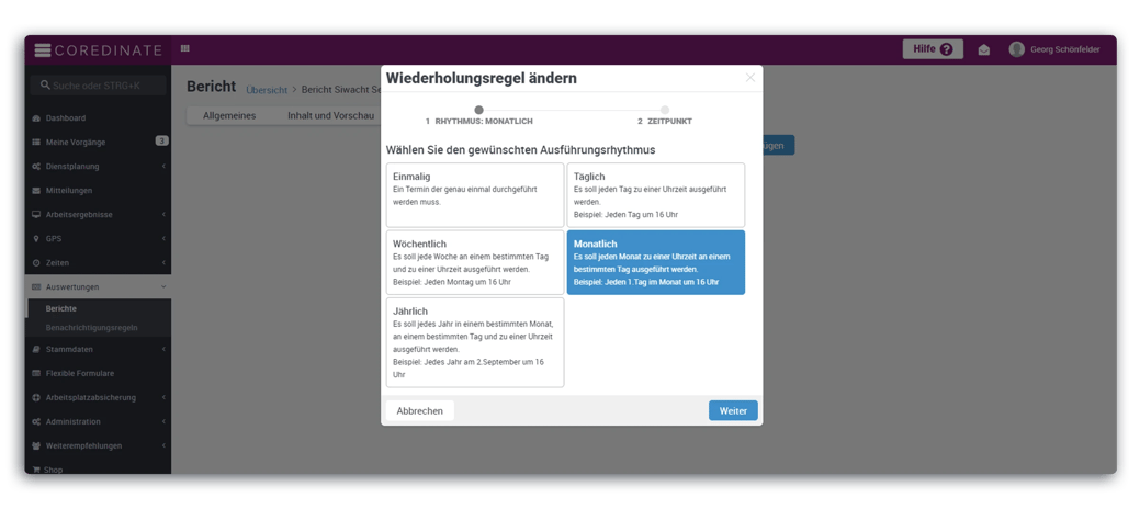 Berichte anlegen, Wiederholungsregel, OWKS, digitale Kommunikation, Digitalisierung