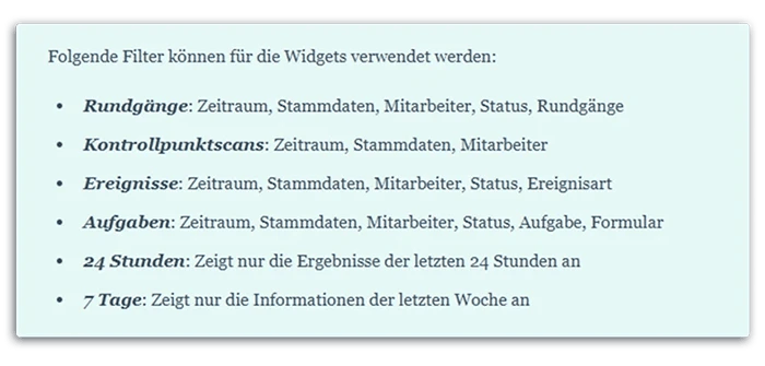 Filter, Umfang, Filterung, OWKS, Coredinate, Dashboard, Widgets